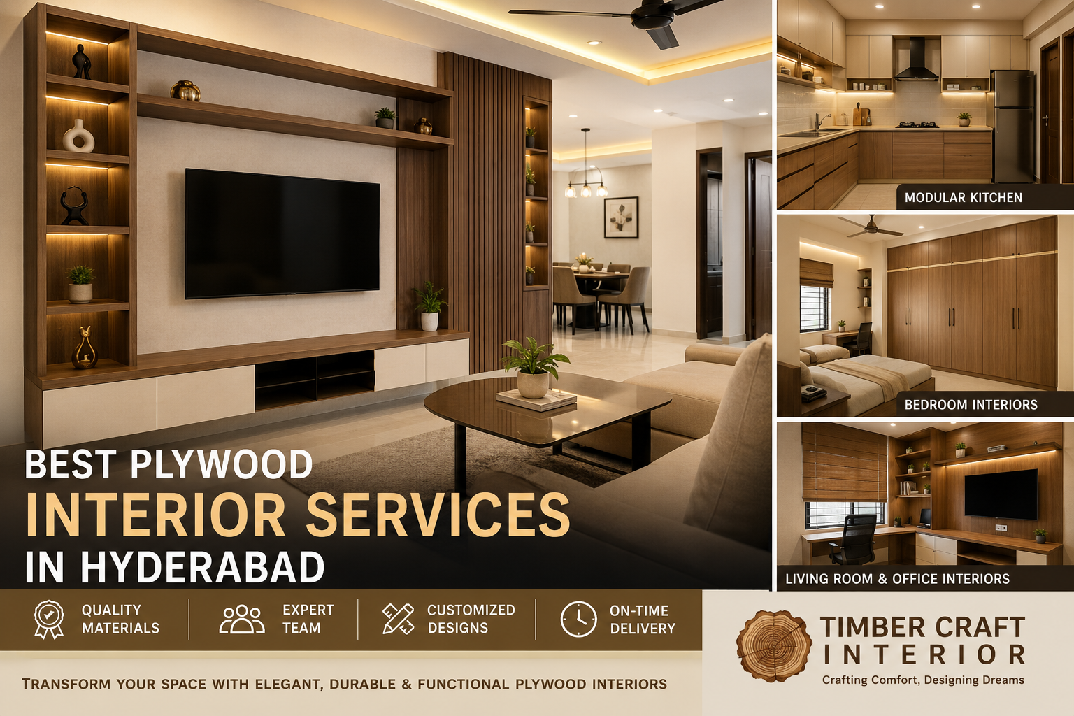  5 Best Plywood Interior Services in Hyderabad – Transform Your Space with Timber Craft Interior